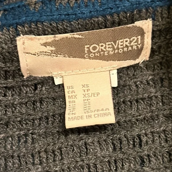 Chunky Oversized Aztec Teal Forever 21 Open Cardigan Size X-Small Boho - Picture 2 of 7